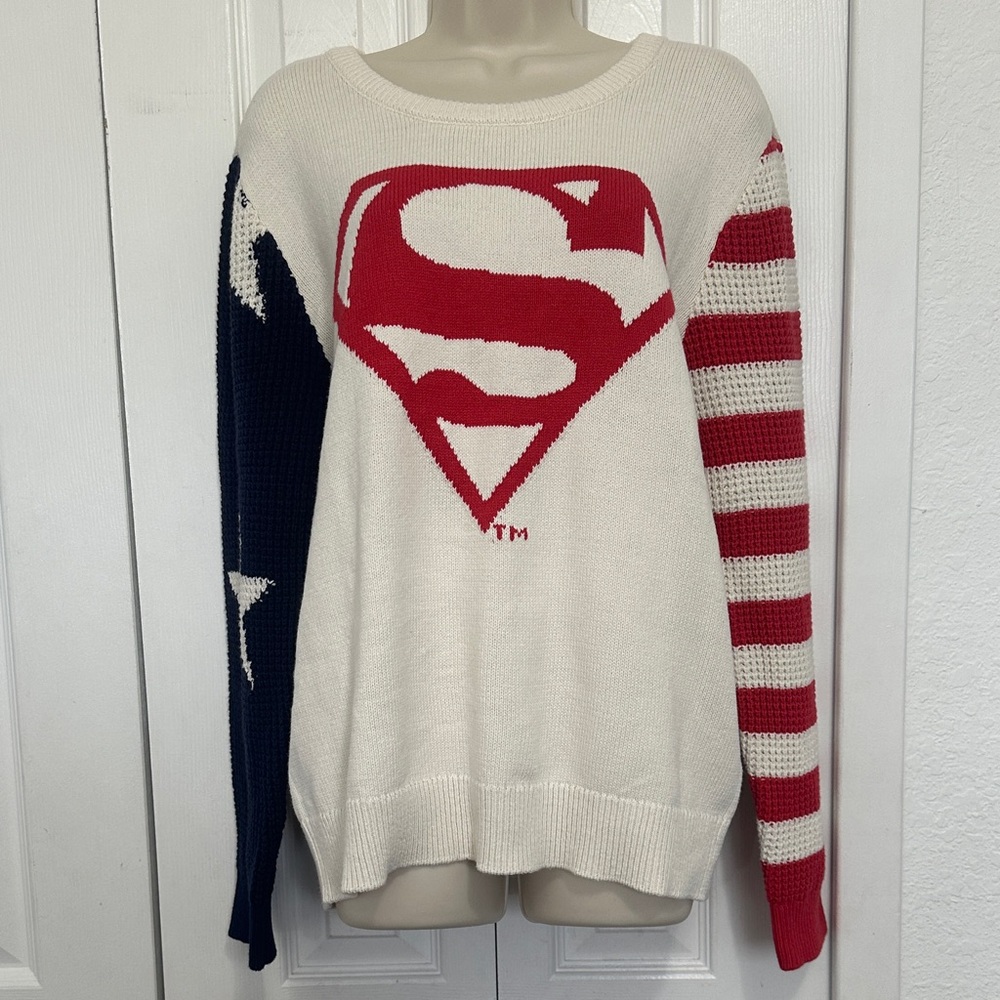 NWOT Superman Logo Men's Sweater - Red, White, and Blue